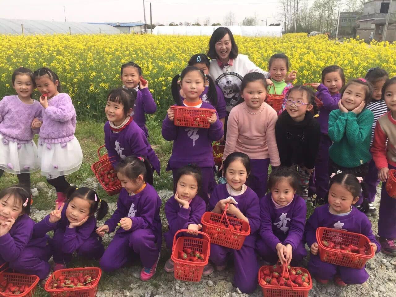 带着同学们一起摘草莓，开心体验劳动的乐趣